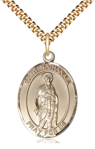 14kt Gold Filled Saint Nathanael Medal Catholic Jewelry Engraved Catholic Saint Jewelry