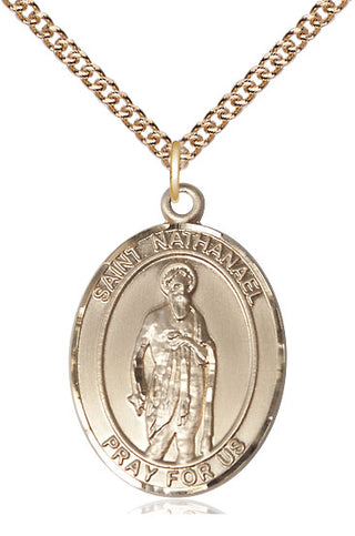 14kt Gold Filled Saint Nathanael Medal Catholic Jewelry Engraved Catholic Saint Jewelry