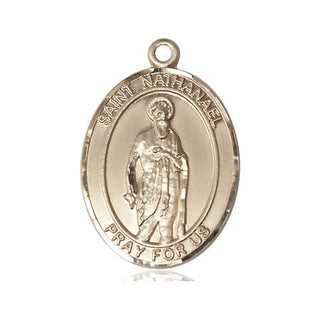 14kt Gold Saint Nathanael Medal Engraved Catholic Saint Jewelry