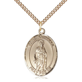 14kt Gold Saint Nathanael Medal Engraved Catholic Saint Jewelry