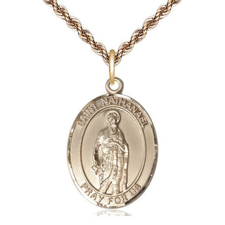 14kt Gold Saint Nathanael Medal Engraved Catholic Saint Jewelry