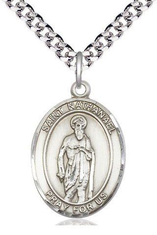 Pewter Saint Nathanael Medal Catholic Jewelry Engraved Catholic Saint Jewelry