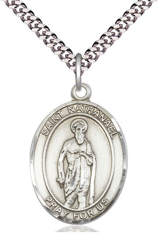 Sterling Silver Saint Nathanael Medal Catholic Jewelry Engraved Catholic Saint Jewelry
