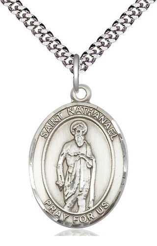 Sterling Silver Saint Nathanael Medal Catholic Jewelry Engraved Catholic Saint Jewelry