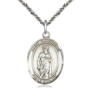 Sterling Silver Saint Nathanael Medal Catholic Jewelry Engraved Catholic Saint Jewelry