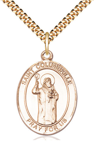 14kt Gold Filled Saint Columbkille Medal Catholic Jewelry Engraved Catholic Saint Jewelry