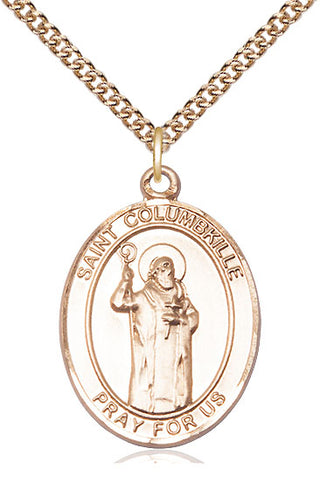 14kt Gold Filled Saint Columbkille Medal Catholic Jewelry Engraved Catholic Saint Jewelry
