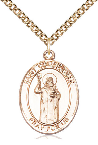 14kt Gold Filled Saint Columbkille Medal Catholic Jewelry Engraved Catholic Saint Jewelry