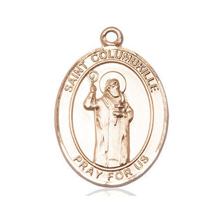 14kt Gold Saint Columbkille Medal Engraved Catholic Saint Jewelry