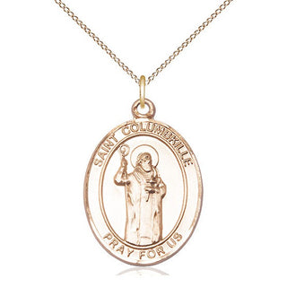 14kt Gold Saint Columbkille Medal Engraved Catholic Saint Jewelry