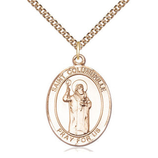 14kt Gold Saint Columbkille Medal Engraved Catholic Saint Jewelry