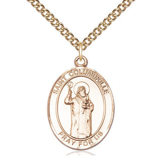 14kt Gold Saint Columbkille Medal Engraved Catholic Saint Jewelry