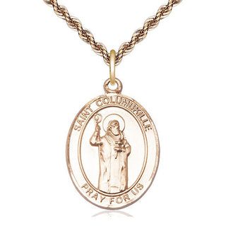 14kt Gold Saint Columbkille Medal Engraved Catholic Saint Jewelry