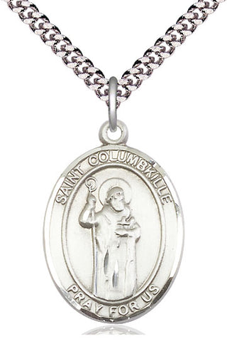 Pewter Saint Columbkille Medal Catholic Jewelry Engraved Catholic Saint Jewelry