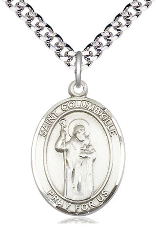 Pewter Saint Columbkille Medal Catholic Jewelry Engraved Catholic Saint Jewelry