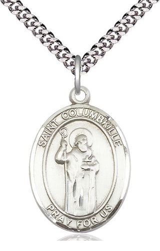 Sterling Silver Saint Columbkille Medal Catholic Jewelry Engraved Catholic Saint Jewelry