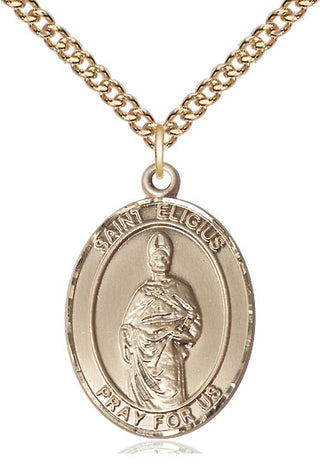 14kt Gold Saint Eligius Medal Engraved Catholic Saint Jewelry