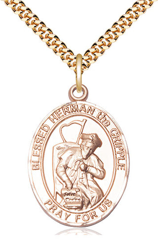 14kt Gold Filled Blessed Herman the Cripple Medal Catholic Jewelry Engraved Catholic Saint Jewelry