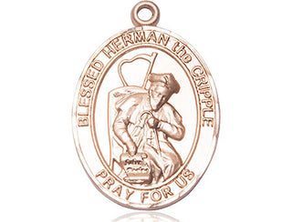 14kt Gold Blessed Herman the Cripple Medal Engraved Catholic Saint Jewelry