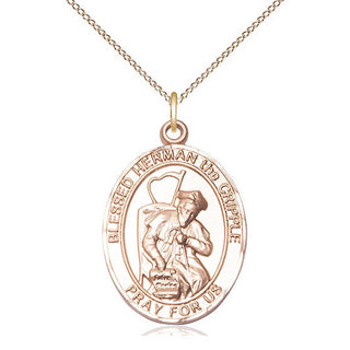14kt Gold Blessed Herman the Cripple Medal Engraved Catholic Saint Jewelry