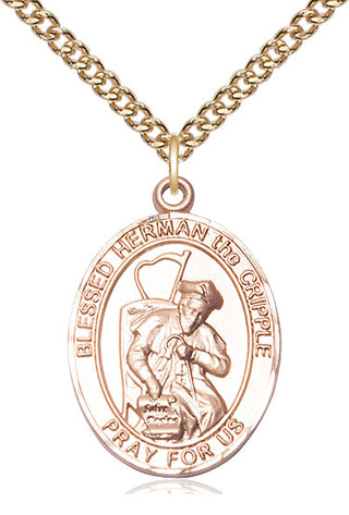 14kt Gold Blessed Herman the Cripple Medal Engraved Catholic Saint Jewelry