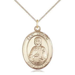 14kt Gold Saint Gerald Medal Engraved Catholic Saint Jewelry