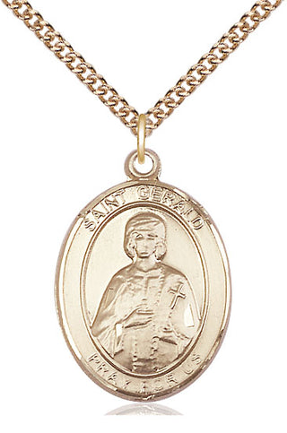 14kt Gold Saint Gerald Medal Engraved Catholic Saint Jewelry