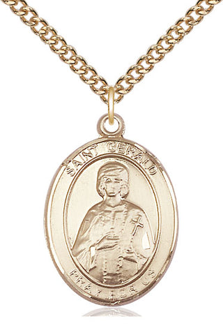 14kt Gold Saint Gerald Medal Engraved Catholic Saint Jewelry