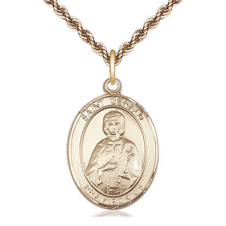 14kt Gold Saint Gerald Medal Engraved Catholic Saint Jewelry
