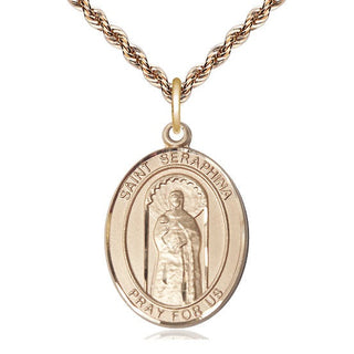 14kt Gold Saint Seraphina Medal Engraved Catholic Saint Jewelry