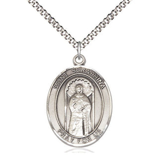 Pewter Saint Seraphina Medal Catholic Jewelry Engraved Catholic Saint Jewelry