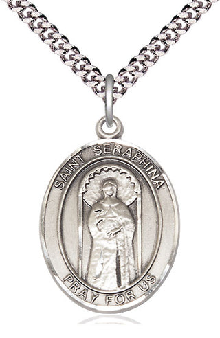 Sterling Silver Saint Seraphina Medal Catholic Jewelry Engraved Catholic Saint Jewelry
