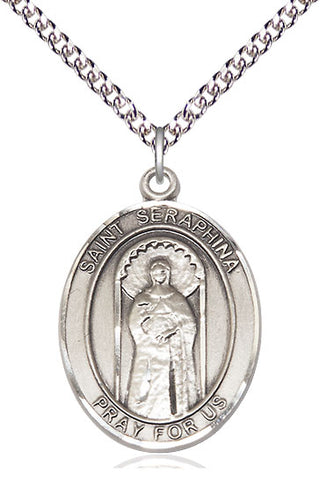 Sterling Silver Saint Seraphina Medal Catholic Jewelry Engraved Catholic Saint Jewelry
