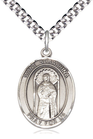 Sterling Silver Saint Seraphina Medal Catholic Jewelry Engraved Catholic Saint Jewelry