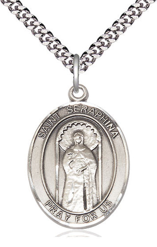 Sterling Silver Saint Seraphina Medal Catholic Jewelry Engraved Catholic Saint Jewelry