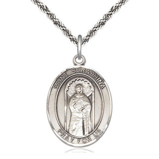 Sterling Silver Saint Seraphina Medal Catholic Jewelry Engraved Catholic Saint Jewelry