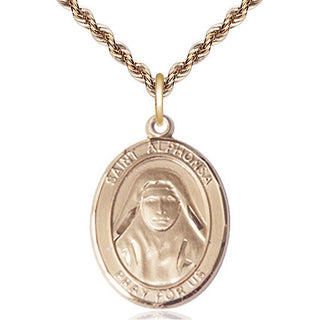14kt Gold Saint Alphonsa Medal Engraved Catholic Saint Jewelry