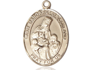 14kt Gold Saint Margaret of Scotland Medal Engraved Catholic Saint Jewelry