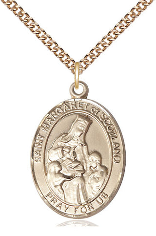 14kt Gold Saint Margaret of Scotland Medal Engraved Catholic Saint Jewelry