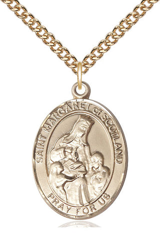 14kt Gold Saint Margaret of Scotland Medal Engraved Catholic Saint Jewelry