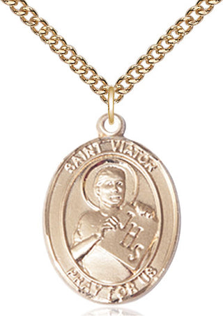 14kt Gold Filled Saint Viator of Bergamo Medal Catholic Jewelry Engraved Catholic Saint Jewelry