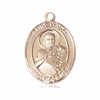 14kt Gold Saint Viator of Bergamo Medal Engraved Catholic Saint Jewelry