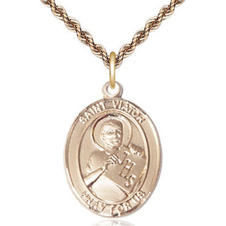 14kt Gold Saint Viator of Bergamo Medal Engraved Catholic Saint Jewelry
