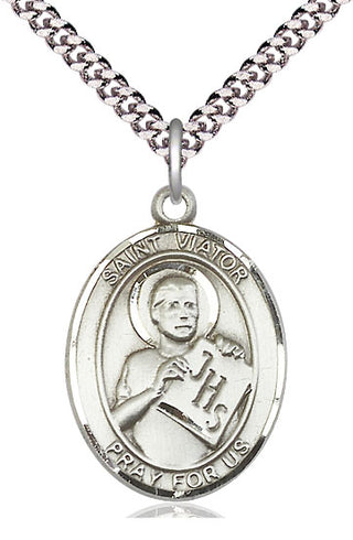 Pewter Saint Viator of Bergamo Medal Catholic Jewelry Engraved Catholic Saint Jewelry