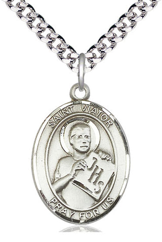 Pewter Saint Viator of Bergamo Medal Catholic Jewelry Engraved Catholic Saint Jewelry