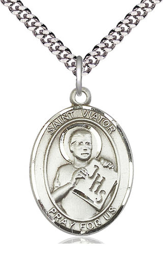 Pewter Saint Viator of Bergamo Medal Catholic Jewelry Engraved Catholic Saint Jewelry