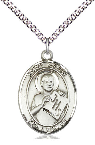 Sterling Silver Saint Viator of Bergamo Medal Catholic Jewelry Engraved Catholic Saint Jewelry