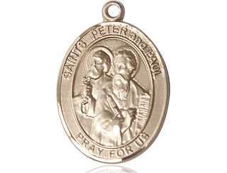 14kt Gold Saint Peter St Paul Medal Engraved Catholic Saint Jewelry