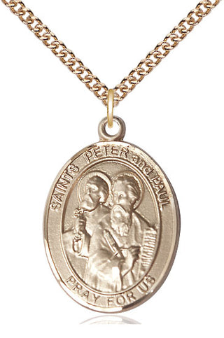 14kt Gold Saint Peter St Paul Medal Engraved Catholic Saint Jewelry