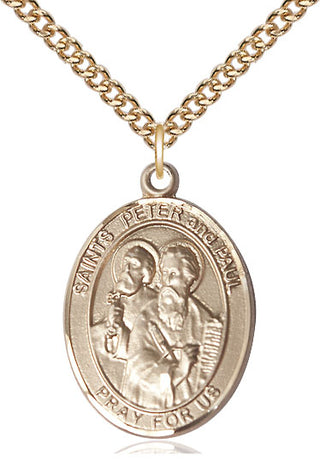 14kt Gold Saint Peter St Paul Medal Engraved Catholic Saint Jewelry